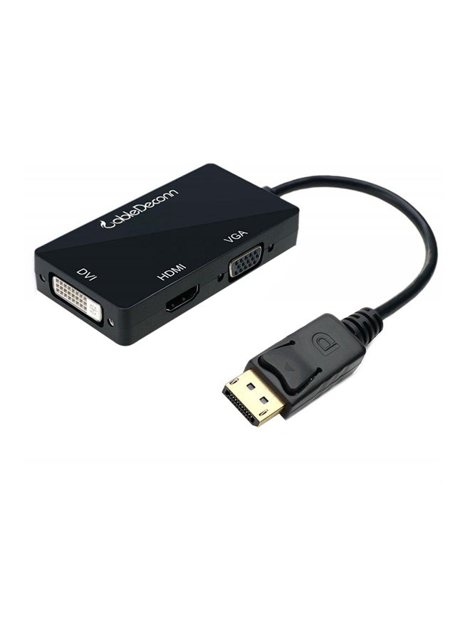 منفذ عرض مطلي بالذهب 4 في 1 إلى كابل Hdmi/Vga/Dvi إلى محول دعم صوتي أنثى باللون الأسود