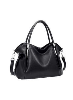 Leather Tote Top Shoulder Bag Black