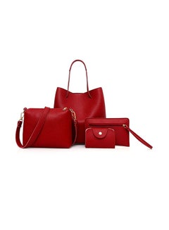 4-Piece Leather Handbag Set Red