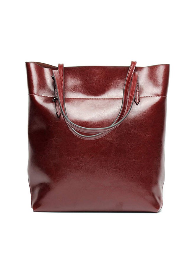 Generic - Genuine Leather Tote Shoulder Bag Red - Image 1