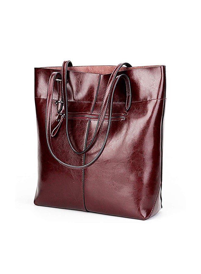 Generic - Genuine Leather Tote Shoulder Bag Red - Image 1
