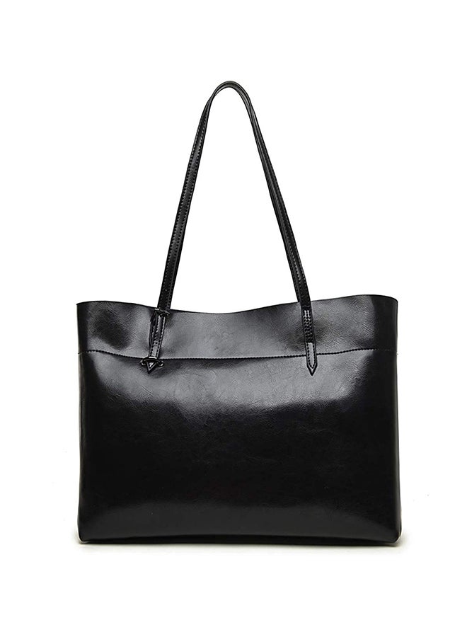 Generic - Genuine Leather Tote Shoulder Bag Black - Image 1