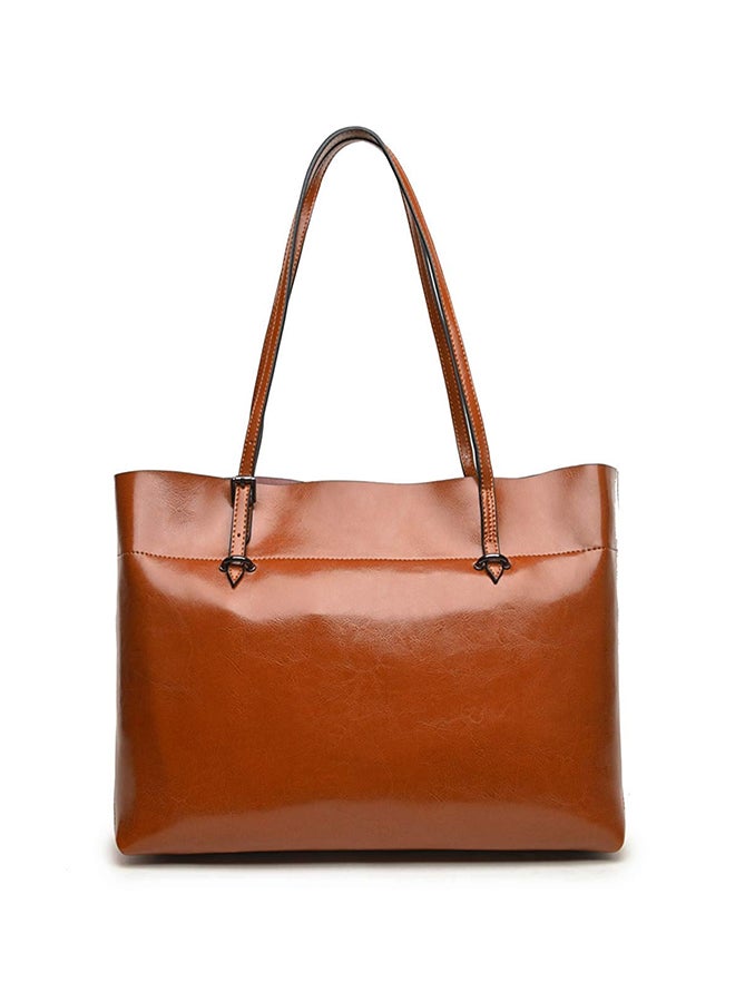 Generic - Genuine Leather Tote Shoulder Bag Brown - Image 1