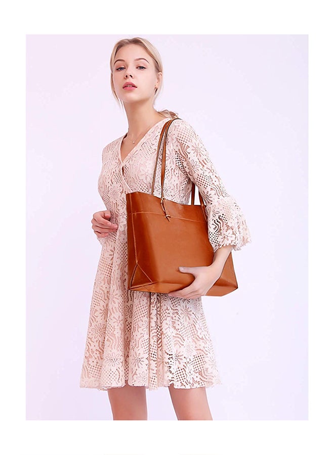 Generic - Genuine Leather Tote Shoulder Bag Brown - Image 1
