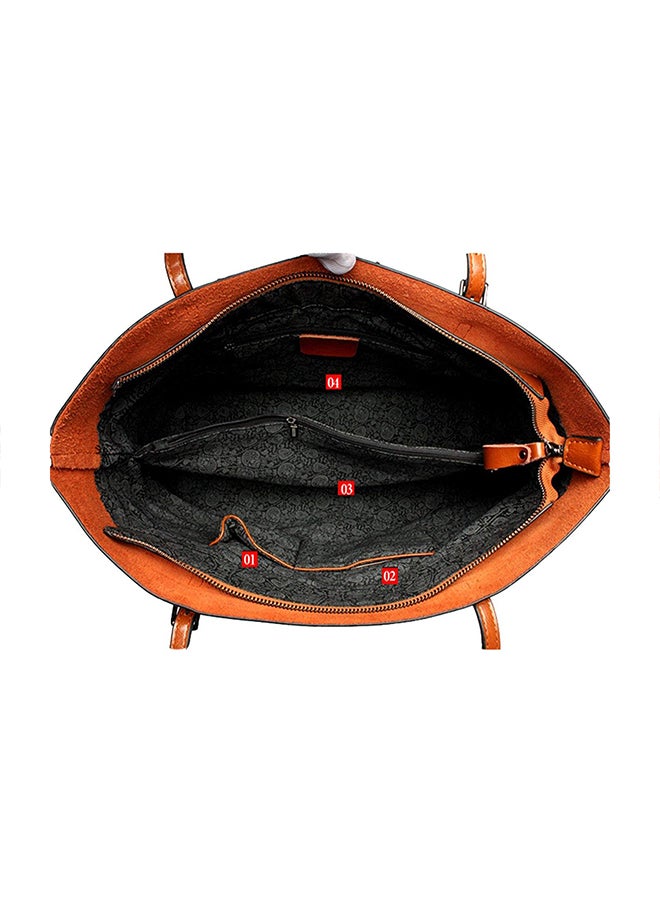 Generic - Genuine Leather Tote Shoulder Bag Brown - Image 1
