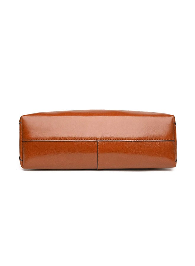 Generic - Genuine Leather Tote Shoulder Bag Brown - Image 1