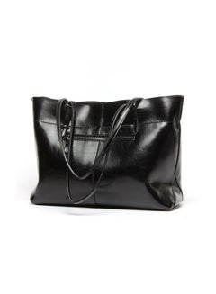 Genuine Leather Tote Shoulder Bag Black