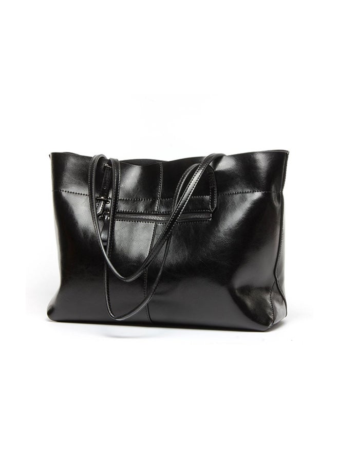 Generic - Genuine Leather Tote Shoulder Bag Black - Image 1
