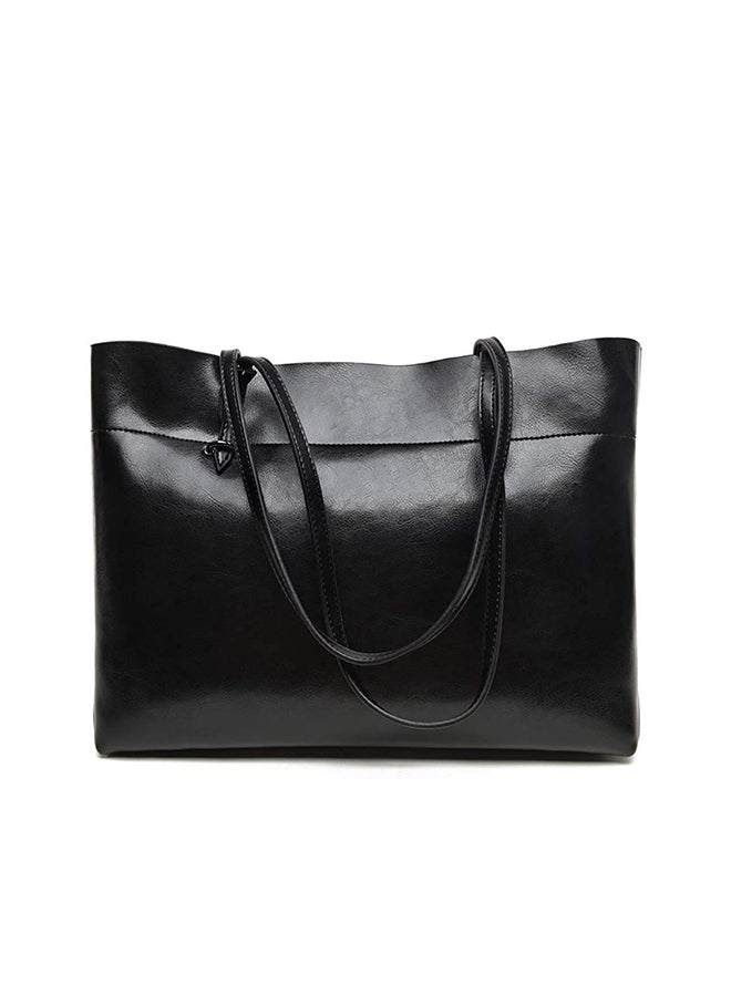 Generic - Genuine Leather Tote Shoulder Bag Black - Image 1
