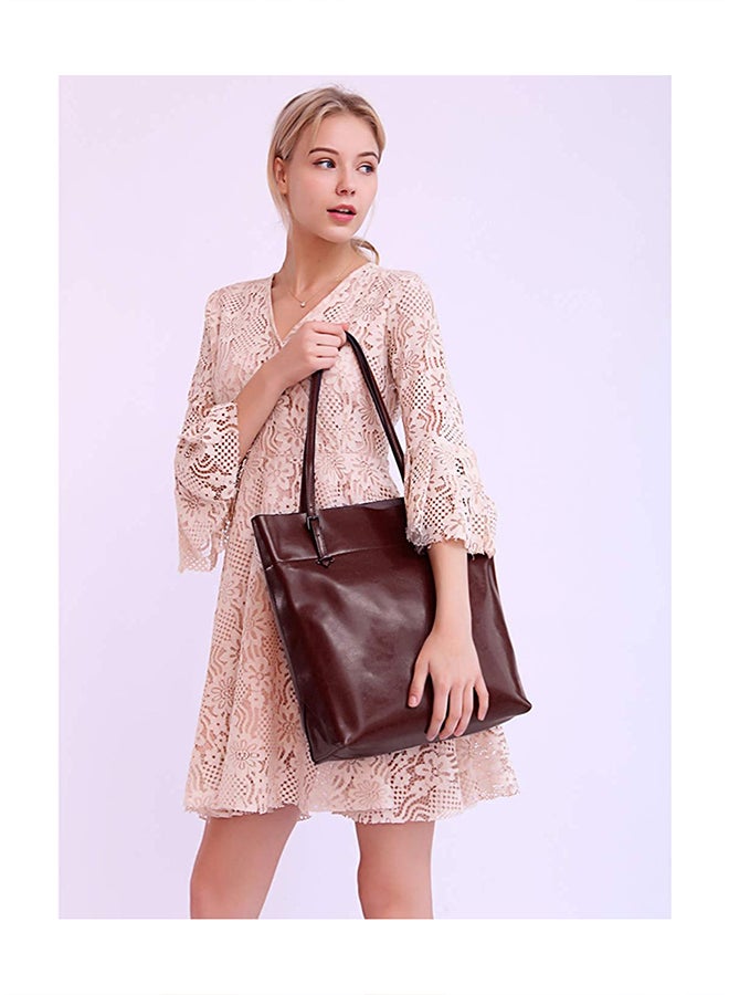 Generic - Genuine Leather Tote Shoulder Bag Red - Image 1