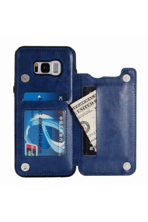 Protective Wallet Case With Card Holder Kickstand For Samsung S8 Plus Blue