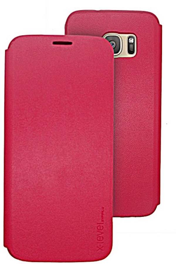 X-level Fib Flip Case Stand For Samsung S7 Slim Leather Flip Standing Cover Protective Shell Resistant Against Bumps And Scratches Pink - Image 1