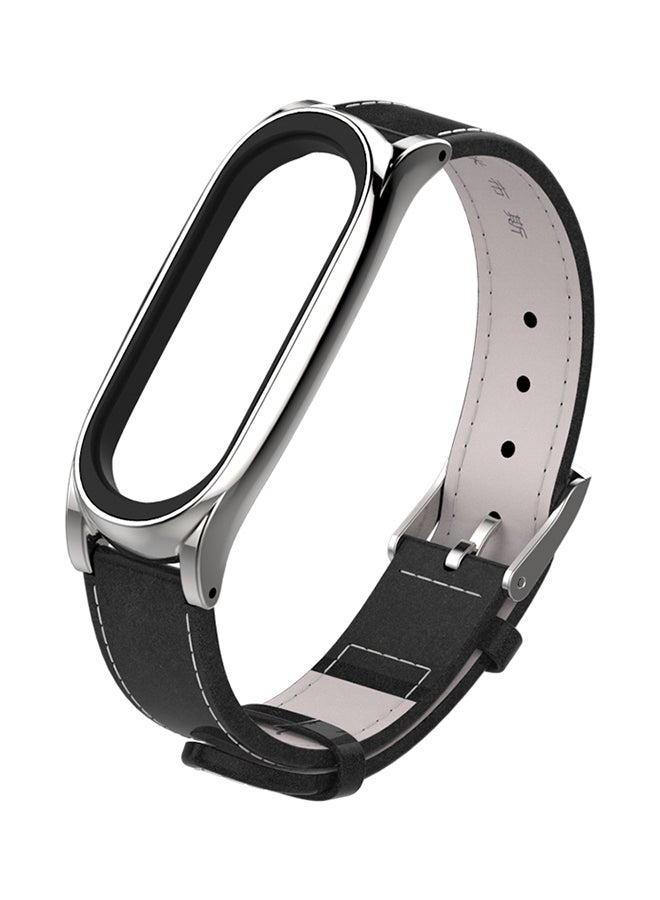 MIJOAS Leather Replacement Band For Xiaomi Mi Band 3 Black/Silver