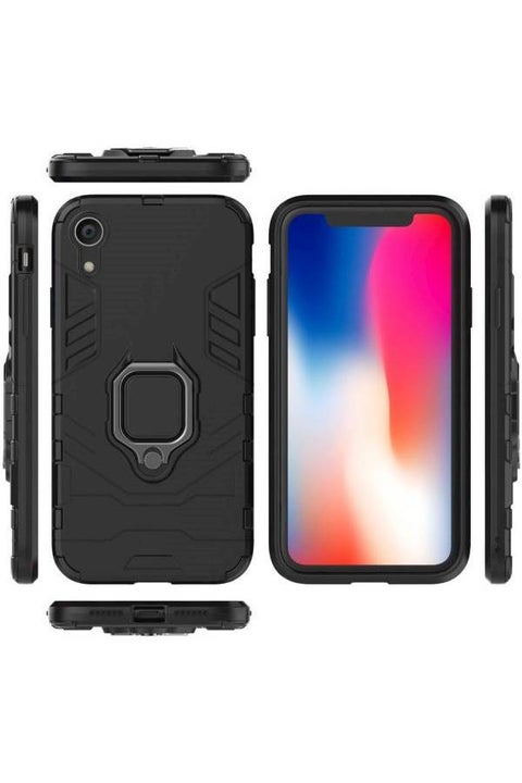 Soft Protective Case Cover For Apple iPhone XR With Car Mount Magnet And Finger Ring Black