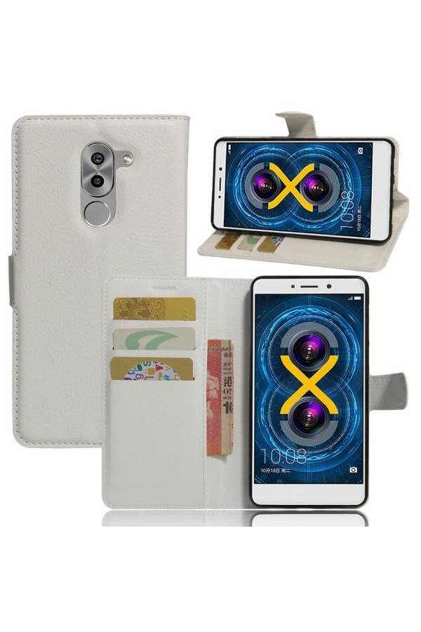 Huawei Honor 6X - PU Leather Wallet Flip Case Stand Card Holder Cover - White  - Image 1