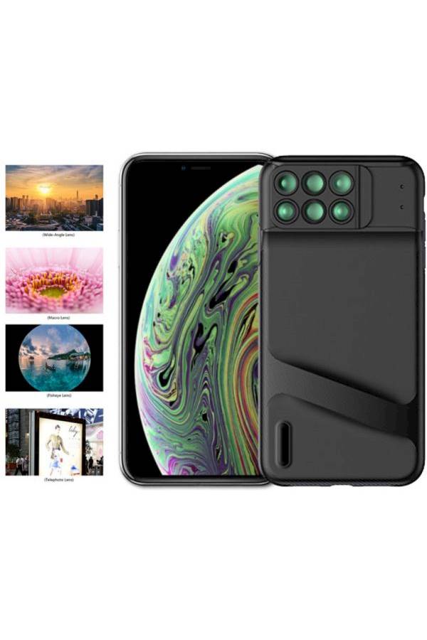 غطاء حماية واقٍ مع عدسة ماكرو واسعة الزاوية لهاتف أبل آيفون Xs أسود - Image 4
