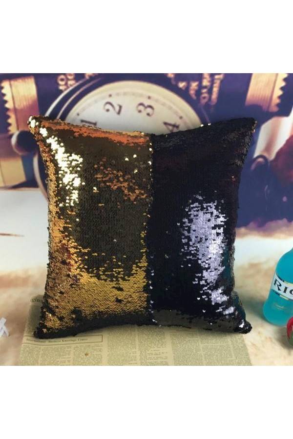Sequined Throw Pillow Polyester Black/Gold 39x39cm - Image 2
