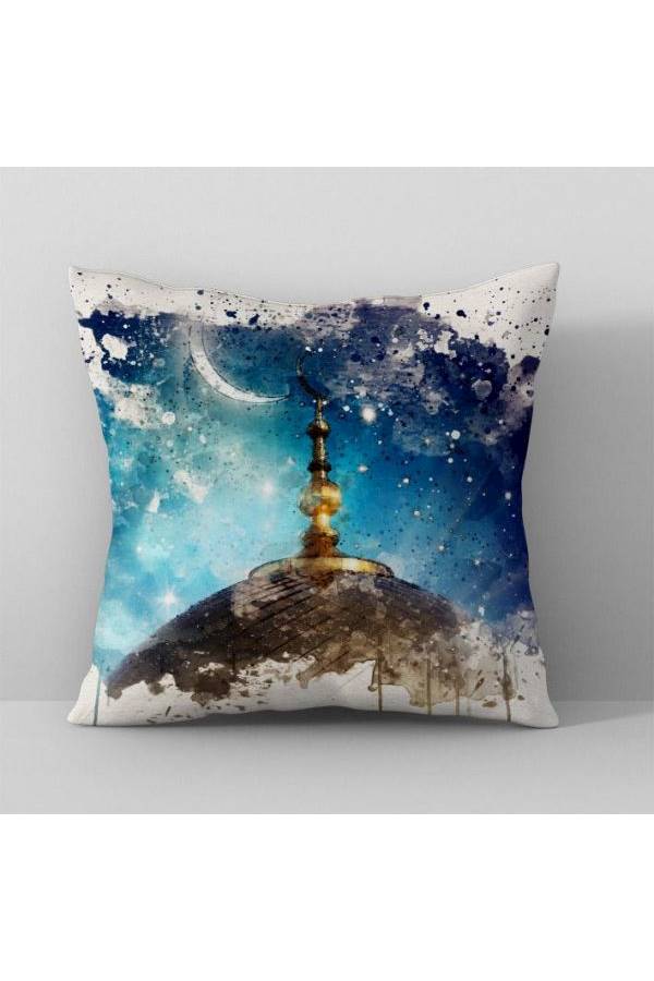 Printed Cushion Cover Polyester Blue/Gold/White - Image 1
