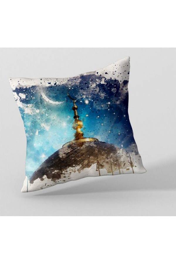 Printed Cushion Cover Polyester Blue/Gold/White - Image 2