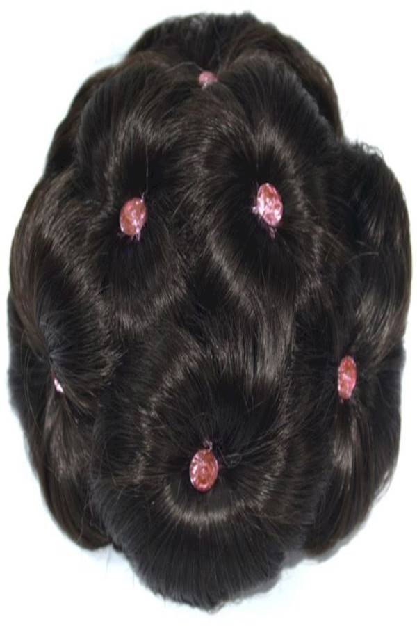 شعر مستعار بتصفيفة كعكة شعر مزينة بدبابيس شعر بتصميم زهور أسود/وردي