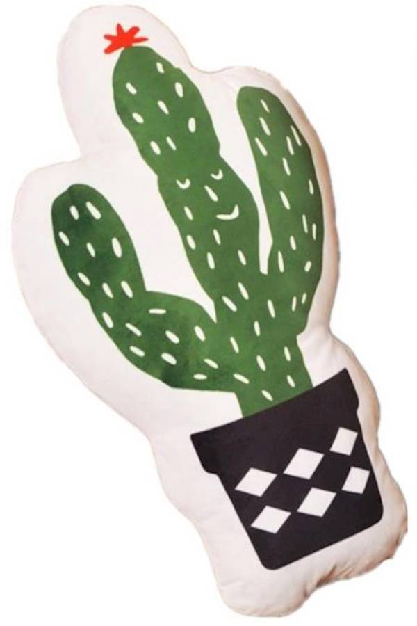 Cactus Printed Cushion Cotton White/Green/Brown 36x23cm - Image 2