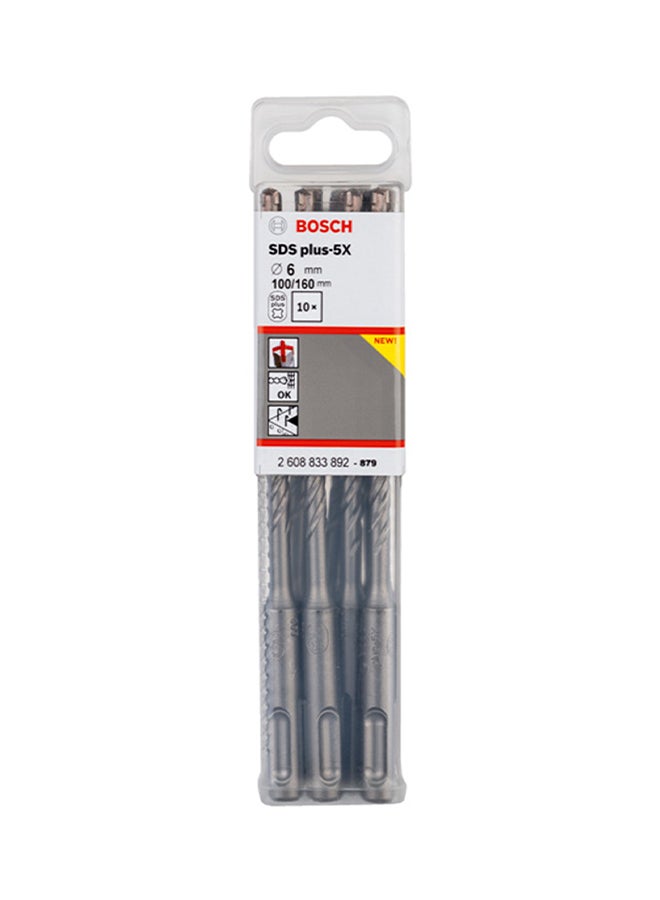 BOSCH 10-Piece SDS Plus 5X Hammer Drill Bits Silver 