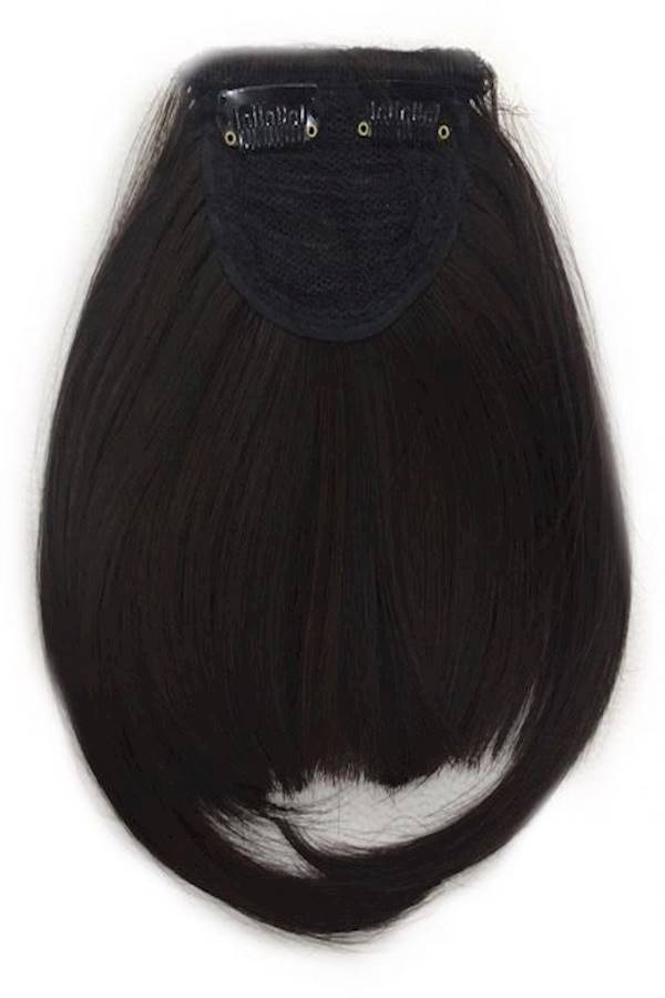 وصلة شعر بغرة ومزودة بمشابك على الأطراف لتثبيتها بالكامل أسود - Image 1