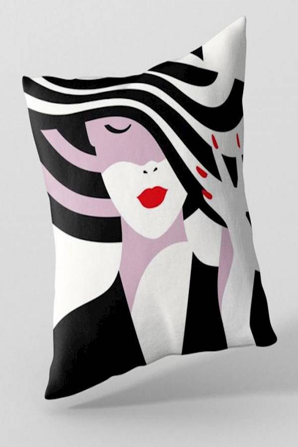 Printed Pillow Cover Polyester Black/Pink/White - Image 1