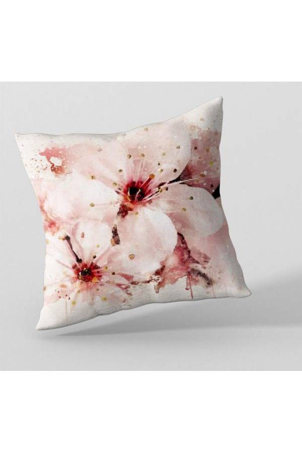 Flower Printed Cushion Cover Polyester Pink/White - Image 2