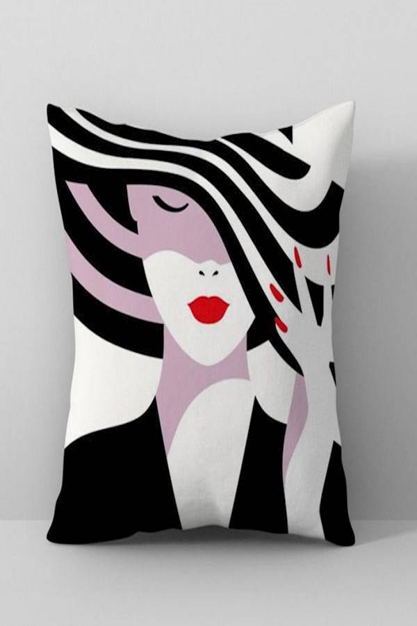 Printed Pillow Cover Polyester Black/Pink/White - Image 2