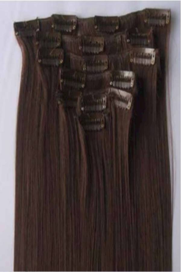 8-Piece Clip-In Synthetic Hair Extension Set Brown 131grams