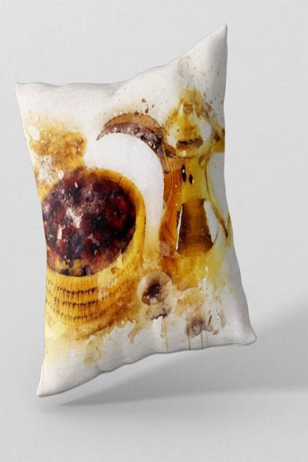 Printed Cushion Cover Polyester White/Brown/Yellow - Image 2