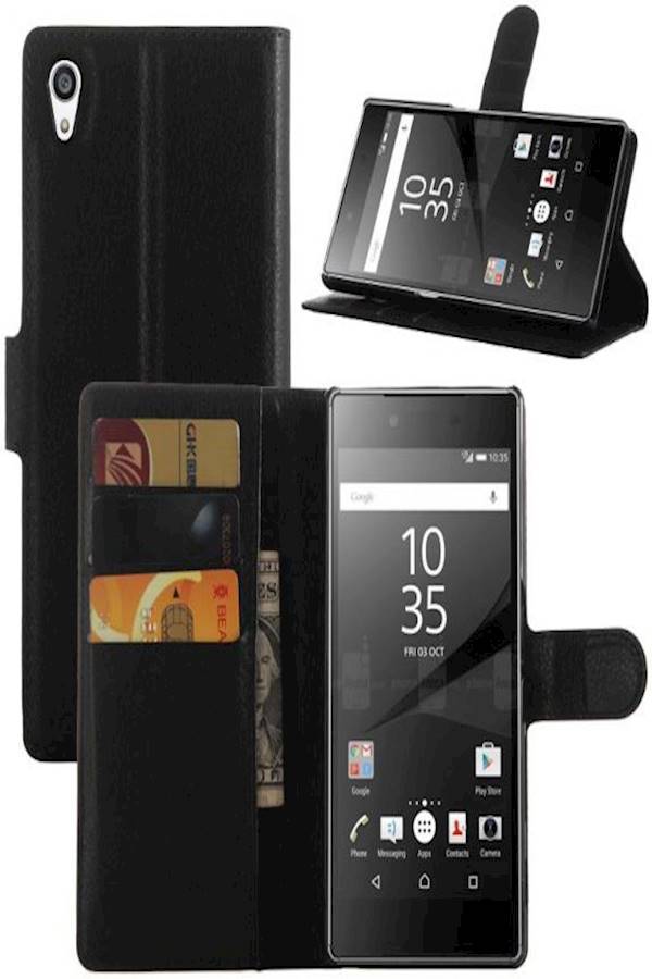 Litchi Pattern Clams Simple Wallet Case Cover For Sony Z5 Premium Black - Image 5