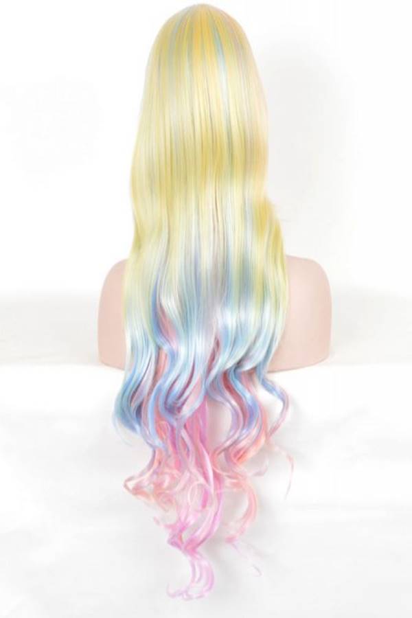 Generic - Lolita Qi Liuhai Curly Hair Cosplay Wig Yellow/Pink/Blue - Image 1