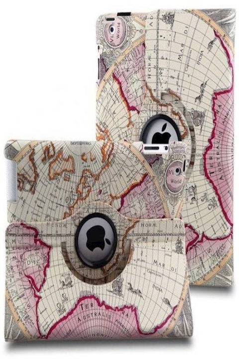 Map Printed 360 Degree Rotating Pu Leather Stand Case Smart Cover Skin Shell For Apple iPad 2/3/4
