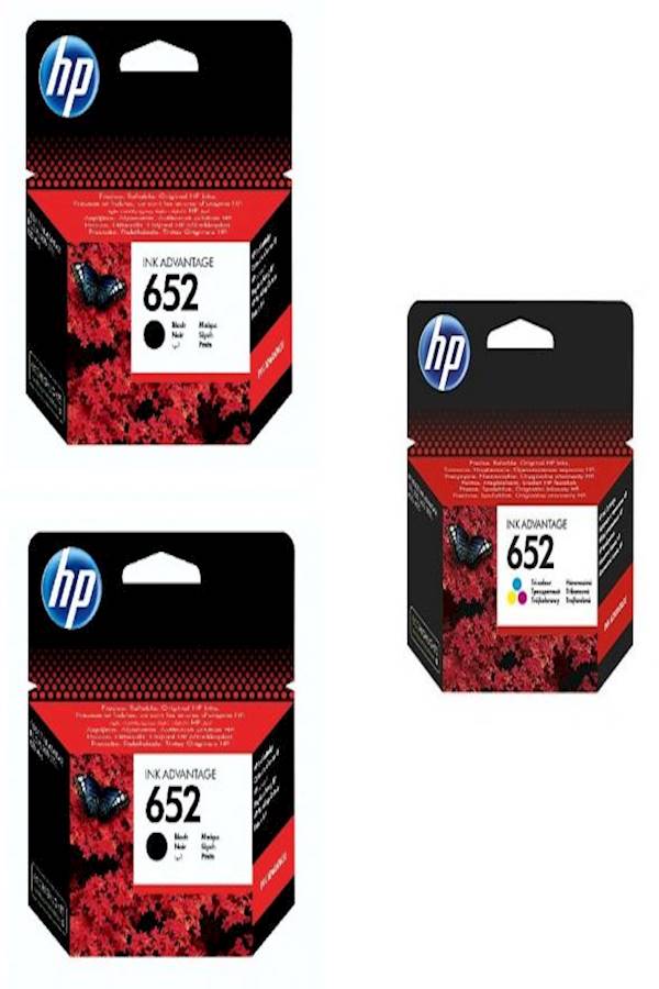 HP F6v24ae 652 Black Ink Cartridges, 2 Pieces And  F6v25ae 652 Tri Color Ink Cartridge Multi Color - Image 1