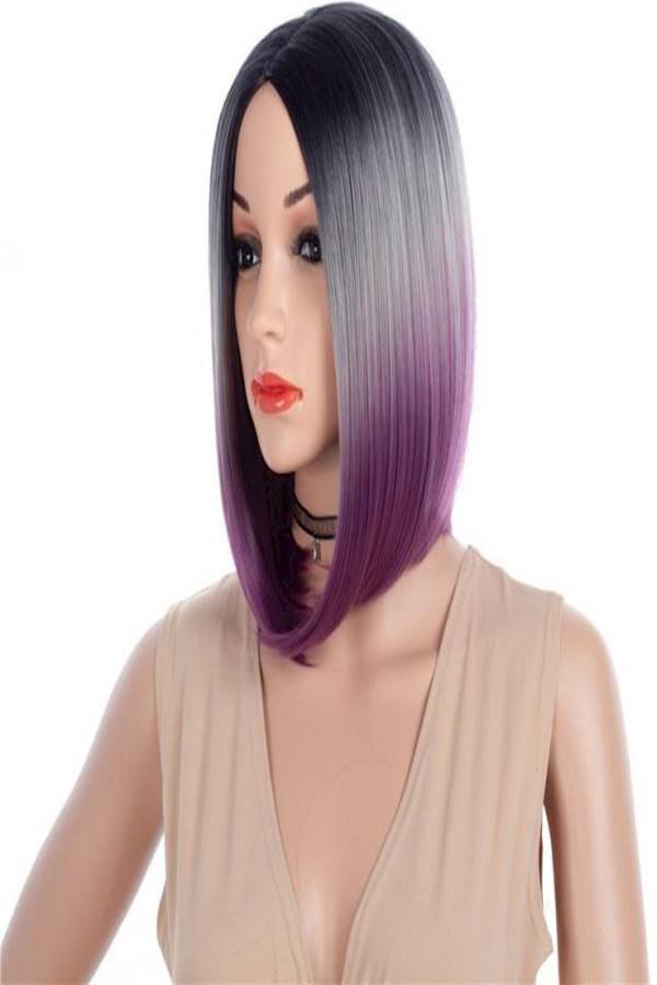 Bob Hair Wig Black/Grey/Purple - Image 3