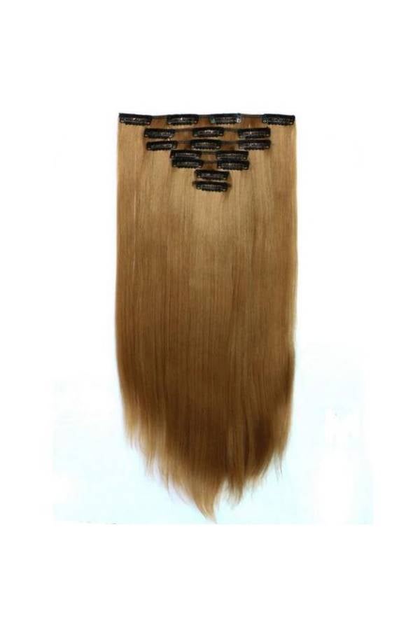 مجموعة وصلات شعر مستعار طبيعي مفرود مكونة من 7 قطع أشقر - Image 3