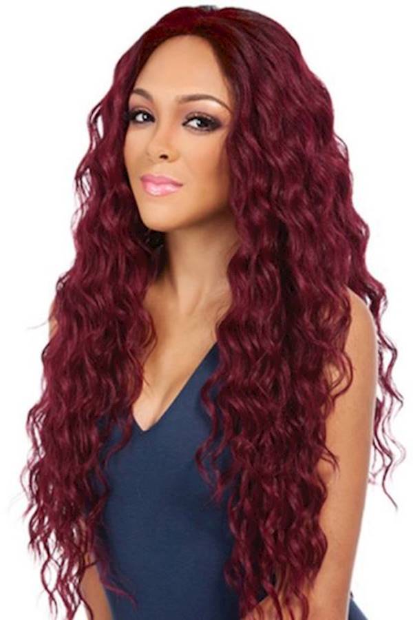 Long Curly Hair Wig Wine Red - Image 1