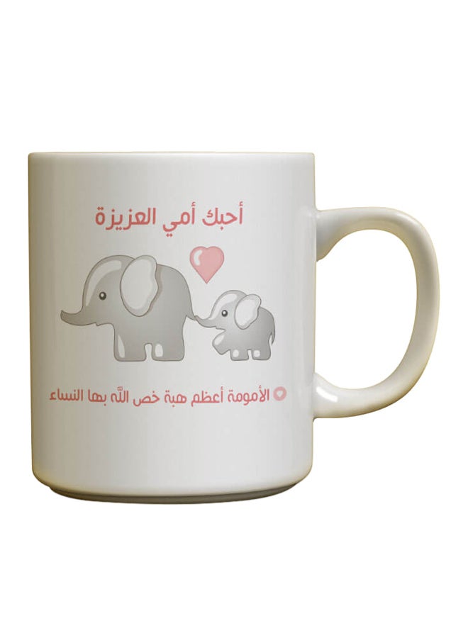 مج قهوة بطبعة فيل صغير مع أمه رمادي/ أبيض/أحمر