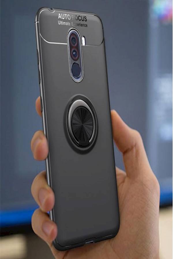 Protective Case Cover With Rotatable Magnetic Ring Holder For Xiaomi Pocophone F1 Black  - Image 3