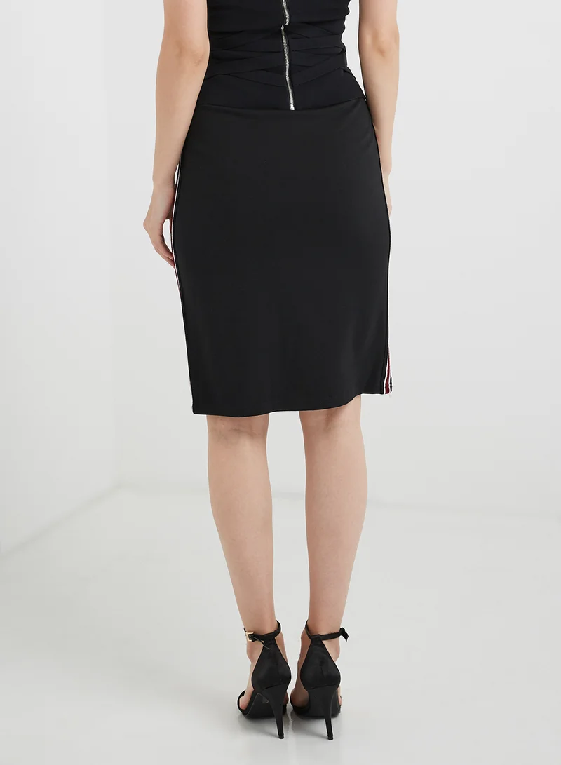 BRAVE SOUL Side Stripe Midi Skirt Black/Red