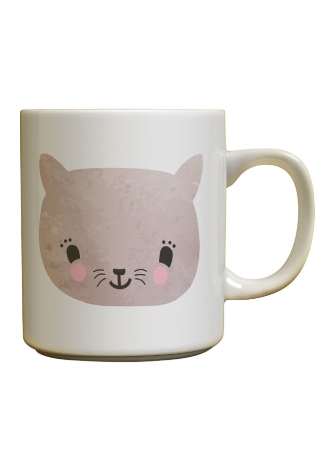 مج من السيراميك مزين بطبعة وجه قطة صغيرة أبيض/رمادي/أسود