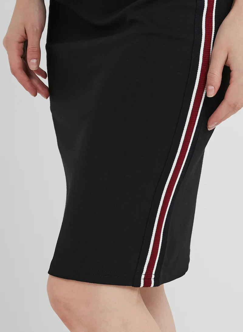 BRAVE SOUL Side Stripe Midi Skirt Black/Red