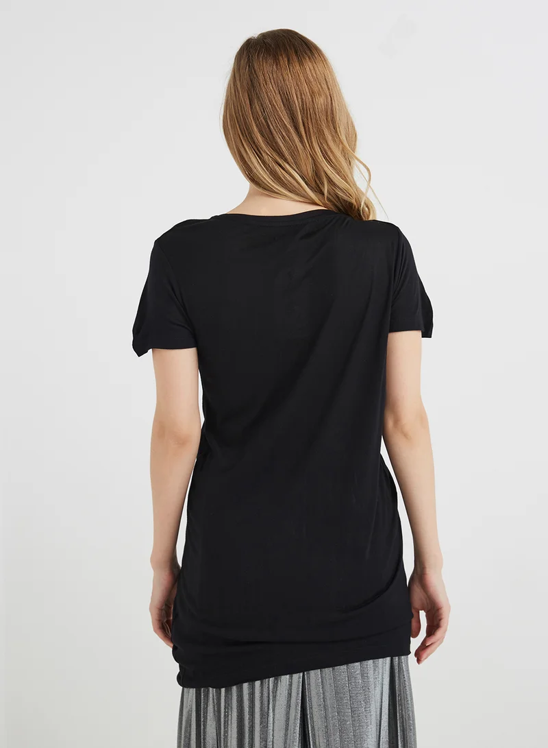 BRAVE SOUL Drawstring Long Line Top Black