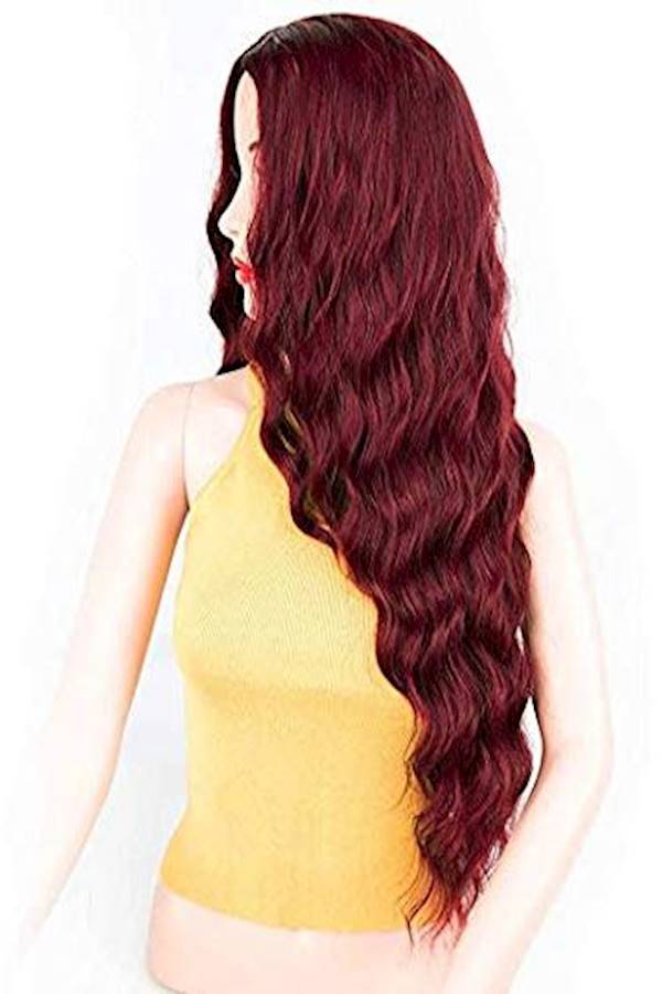 Long Curly Hair Wig Wine Red - Image 5
