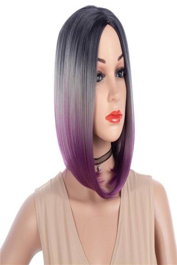 Bob Hair Wig Black/Grey/Purple - Image 2