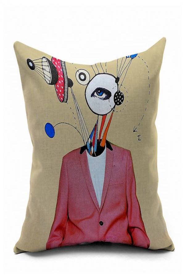 غطاء وسادة مطبوع polyester بيج/أحمر/أبيض 45x45سم - Image 2
