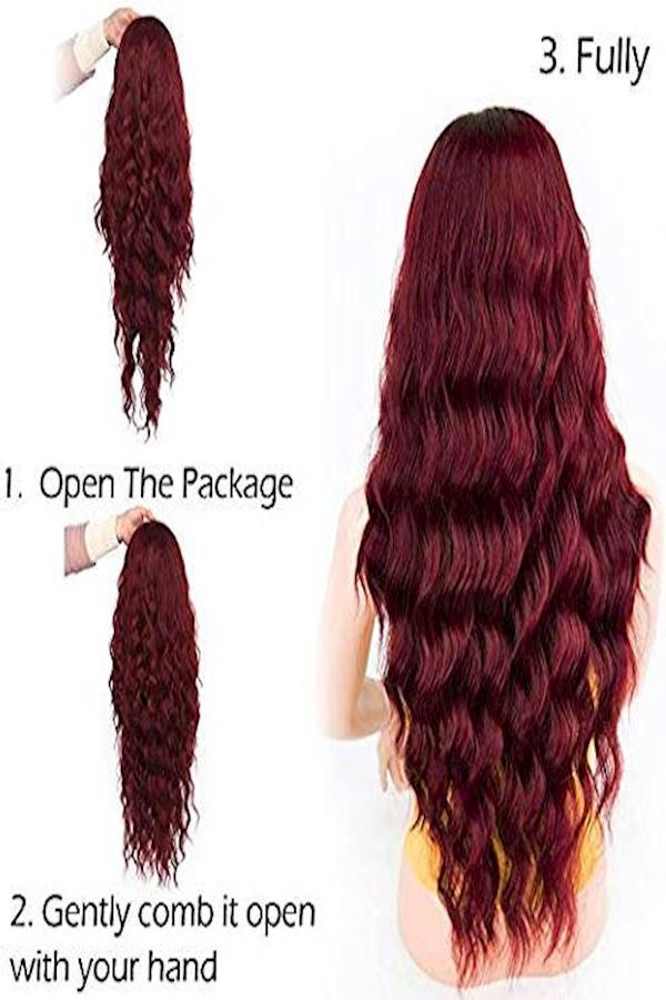 Long Curly Hair Wig Wine Red - Image 4