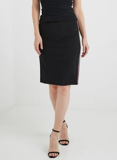 BRAVE SOUL Side Stripe Midi Skirt Black/Red